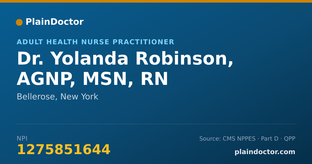 Shareable card for Yolanda Robinson, AGNP, MSN, RN - Adult Health Nurse Practitioner, Bellerose, NY