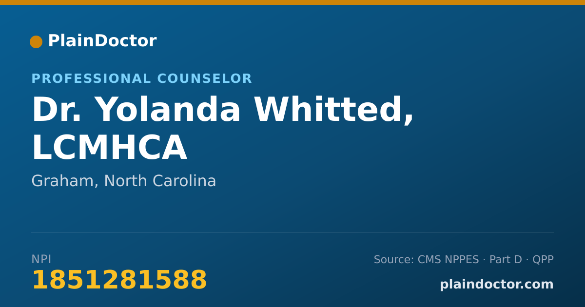 Shareable card for Yolanda Whitted, LCMHCA - Professional Counselor, Graham, NC