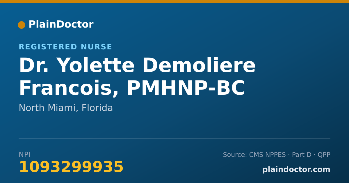 Shareable card for Yolette Demoliere Francois, PMHNP-BC - Registered Nurse, North Miami, FL