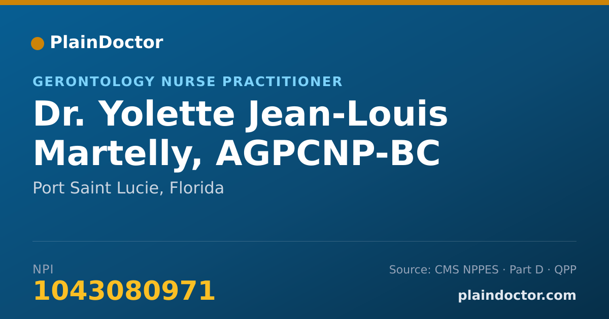 Shareable card for Yolette Jean-Louis Martelly, AGPCNP-BC - Gerontology Nurse Practitioner, Port Saint Lucie, FL
