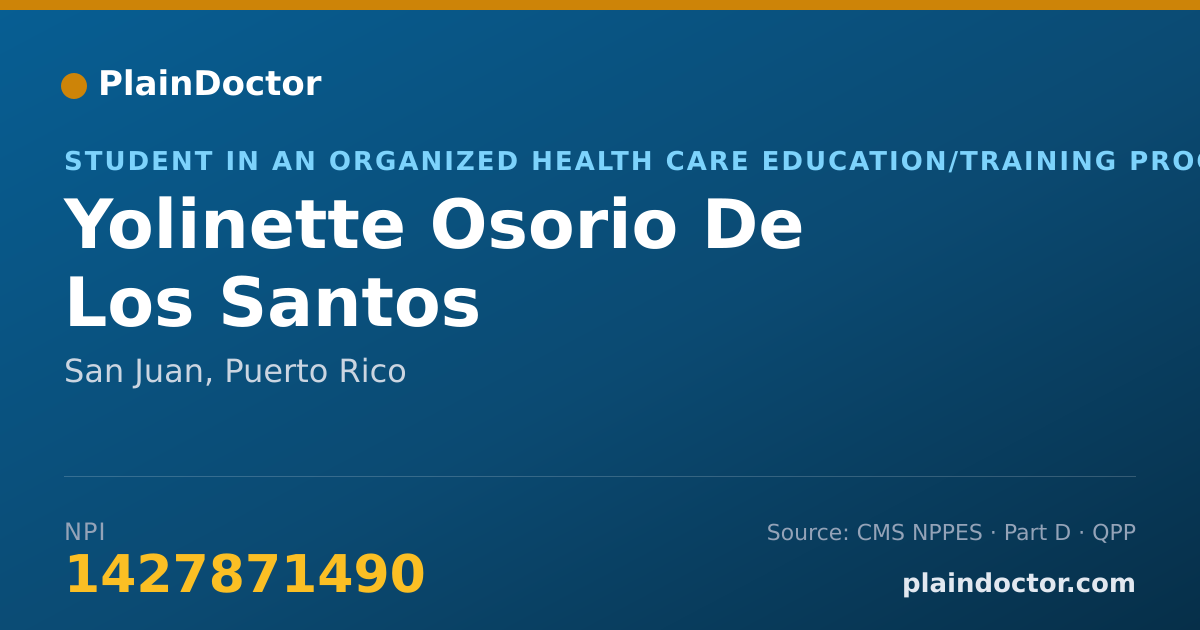 Shareable card for Yolinette Osorio De Los Santos - Student in an Organized Health Care Education/Training Program, San Juan, PR