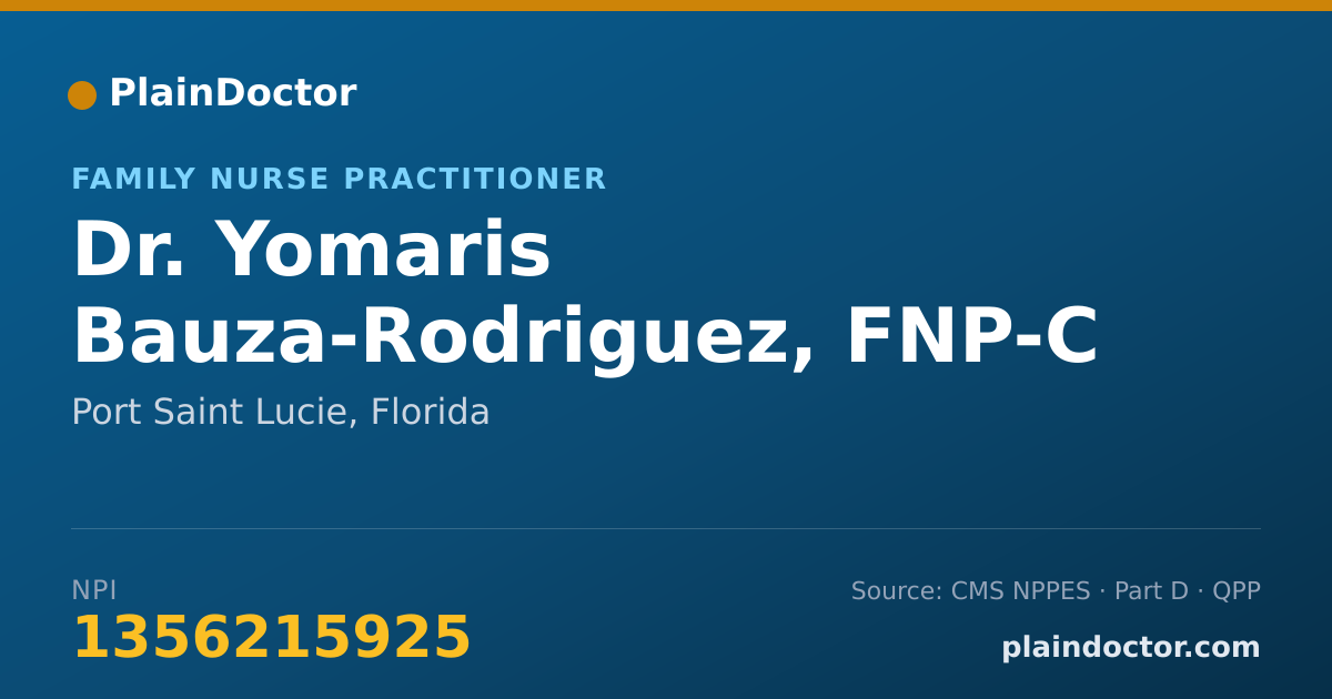 Shareable card for Yomaris Bauza-Rodriguez, FNP-C - Family Nurse Practitioner, Port Saint Lucie, FL