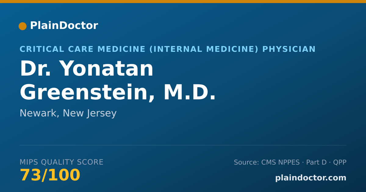 Shareable card for Yonatan Greenstein, M.D. - Critical Care Medicine (Internal Medicine) Physician, Newark, NJ