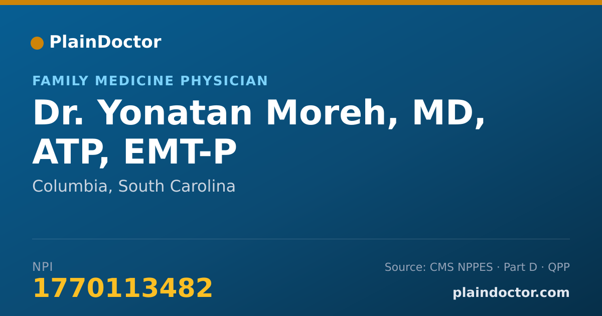 Shareable card for Yonatan Moreh, MD, ATP, EMT-P - Family Medicine Physician, Columbia, SC