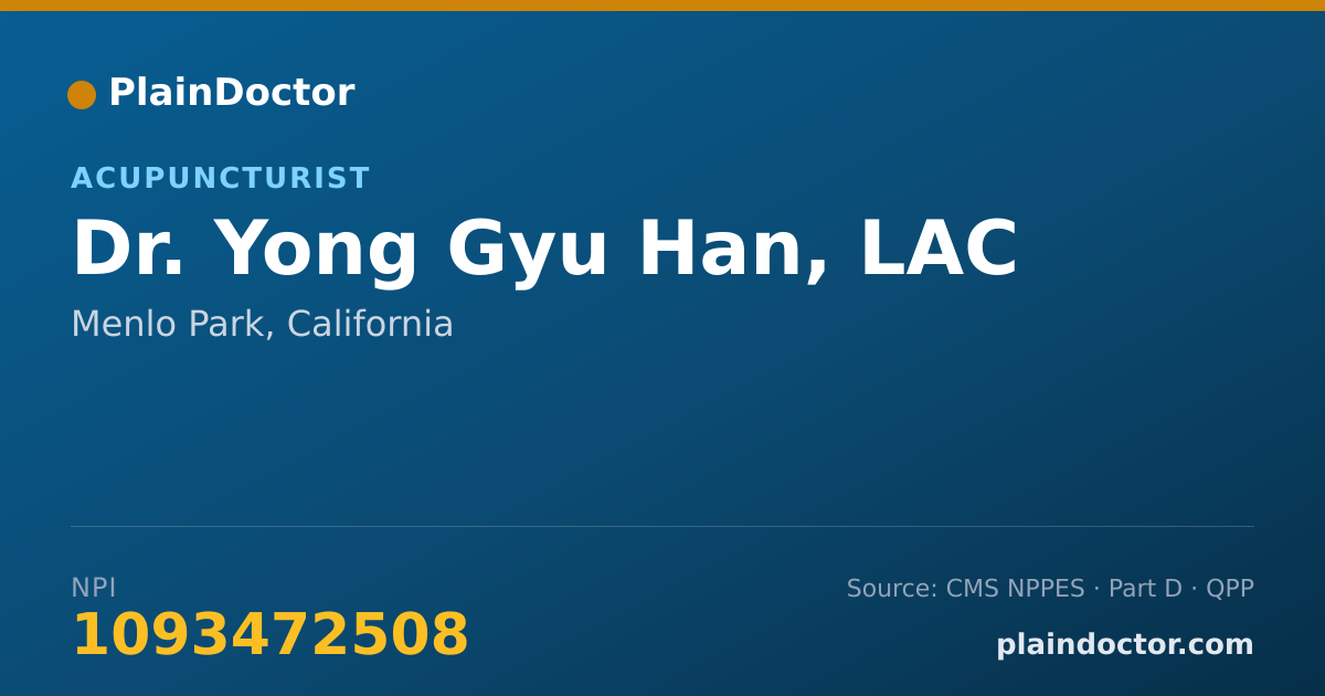Shareable card for Yong Gyu Han, LAC - Acupuncturist, Menlo Park, CA