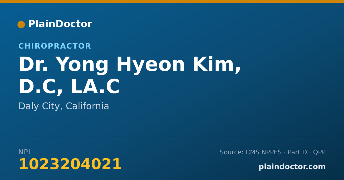 Shareable card for Yong Hyeon Kim, D.C, LA.C - Chiropractor, Daly City, CA