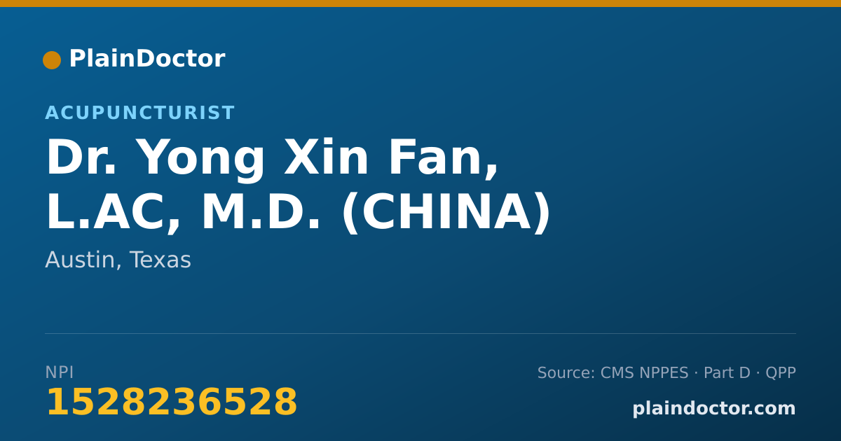 Shareable card for Yong Xin Fan, L.AC, M.D. (CHINA) - Acupuncturist, Austin, TX