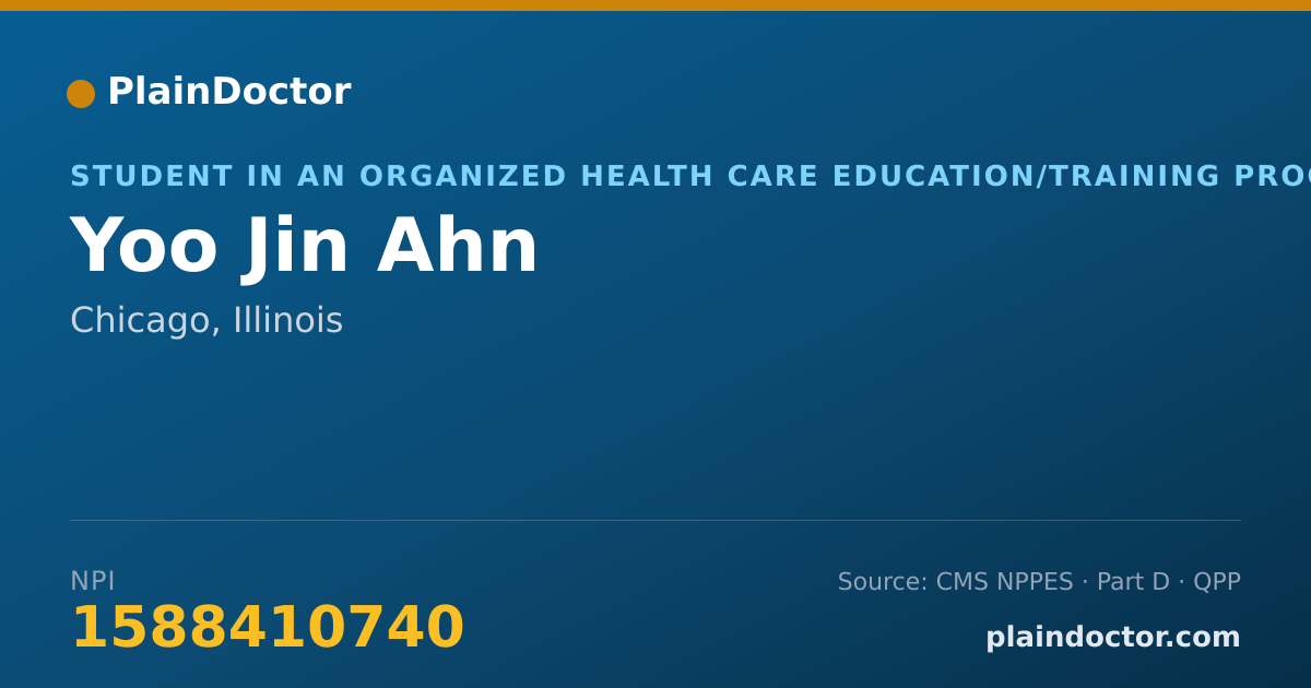 Shareable card for Yoo Jin Ahn - Student in an Organized Health Care Education/Training Program, Chicago, IL