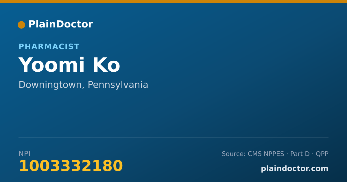 Shareable card for Yoomi Ko - Pharmacist, Downingtown, PA