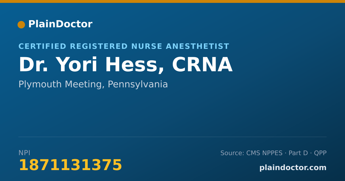 Shareable card for Yori Hess, CRNA - Certified Registered Nurse Anesthetist, Plymouth Meeting, PA