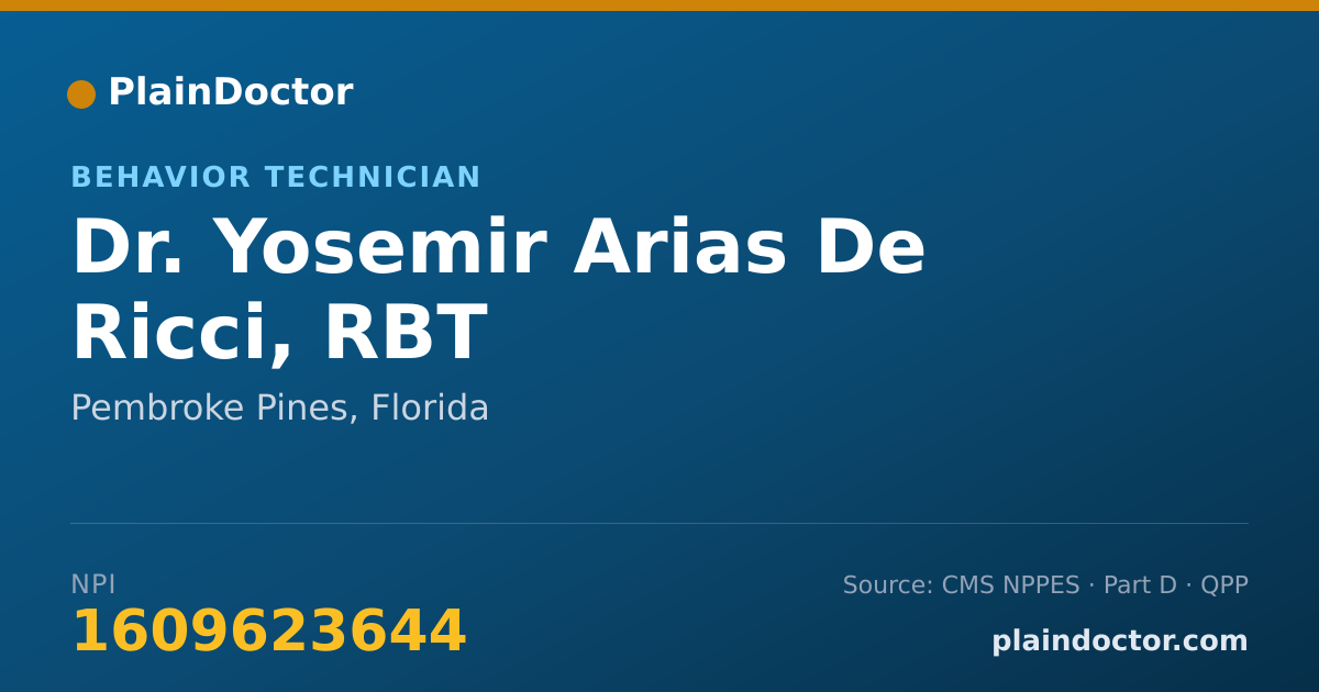 Shareable card for Yosemir Arias De Ricci, RBT - Behavior Technician, Pembroke Pines, FL