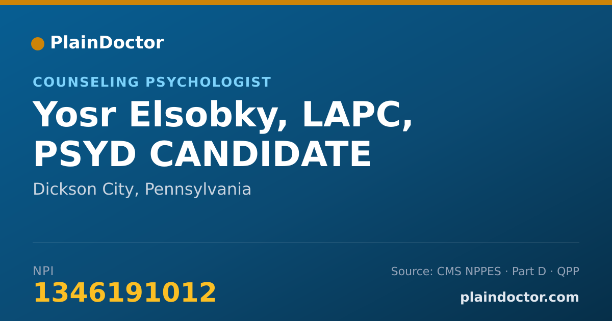 Shareable card for Yosr Elsobky, LAPC, PSYD CANDIDATE - Group Psychotherapy Psychologist, Dickson City, PA