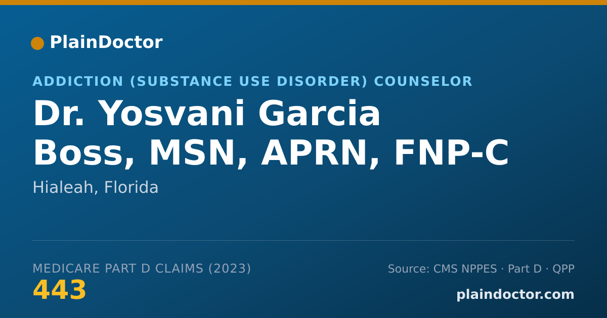 Shareable card for Yosvani Garcia Boss, MSN, APRN, FNP-C - Addiction (Substance Use Disorder) Counselor, Hialeah, FL