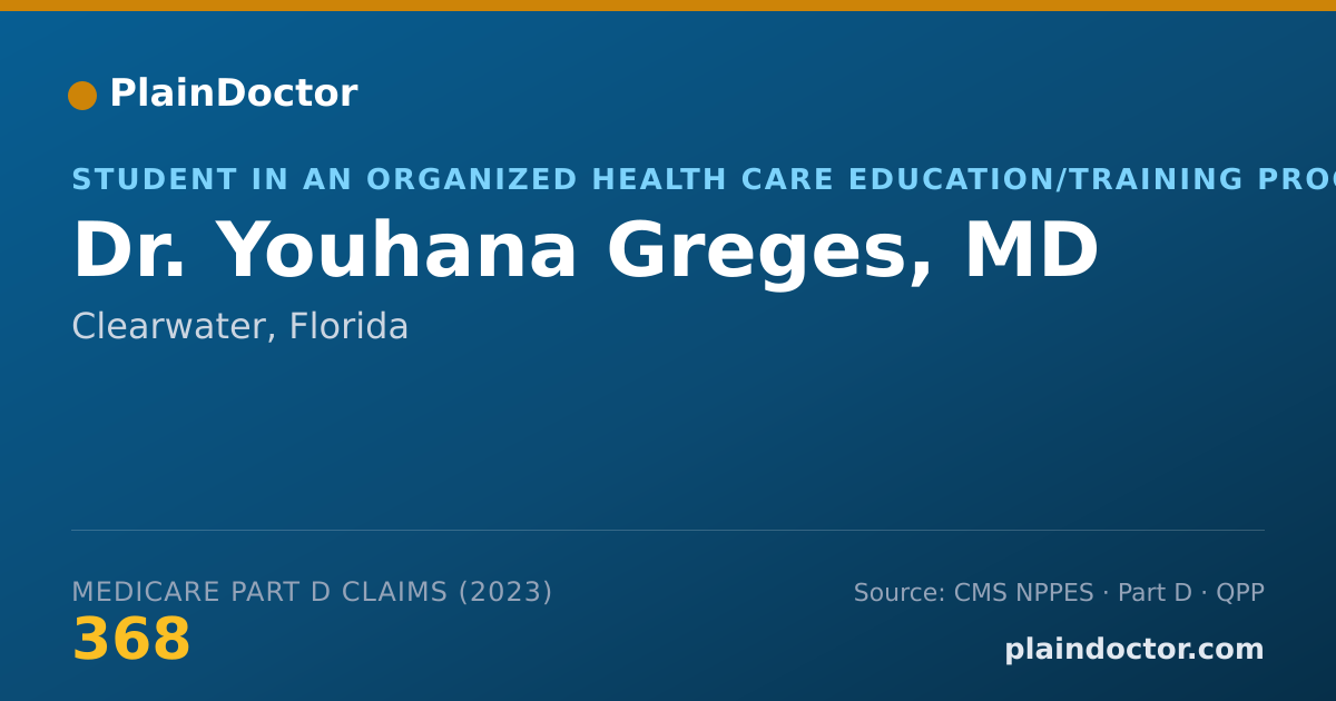Shareable card for Youhana Greges, MD - Student in an Organized Health Care Education/Training Program, Clearwater, FL