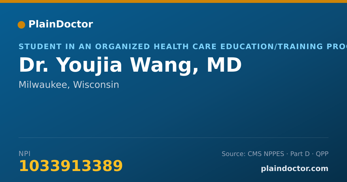Shareable card for Youjia Wang, MD - Student in an Organized Health Care Education/Training Program, Milwaukee, WI