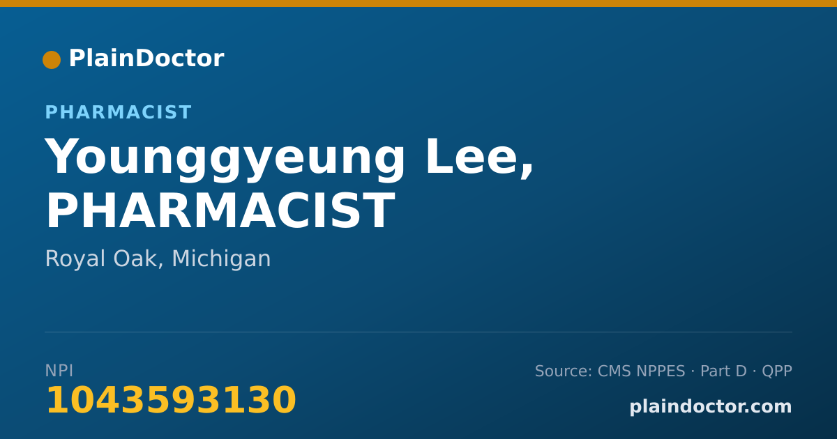Shareable card for Younggyeung Lee, PHARMACIST - Pharmacist, Royal Oak, MI