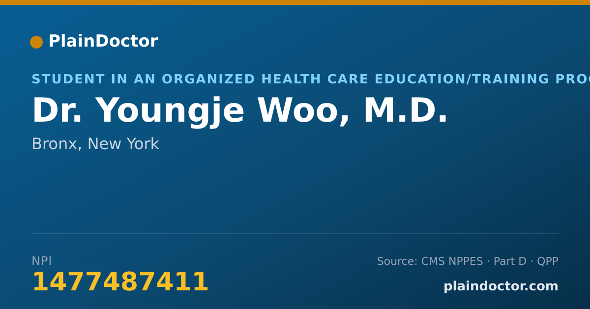 Shareable card for Youngje Woo, M.D. - Student in an Organized Health Care Education/Training Program, Bronx, NY