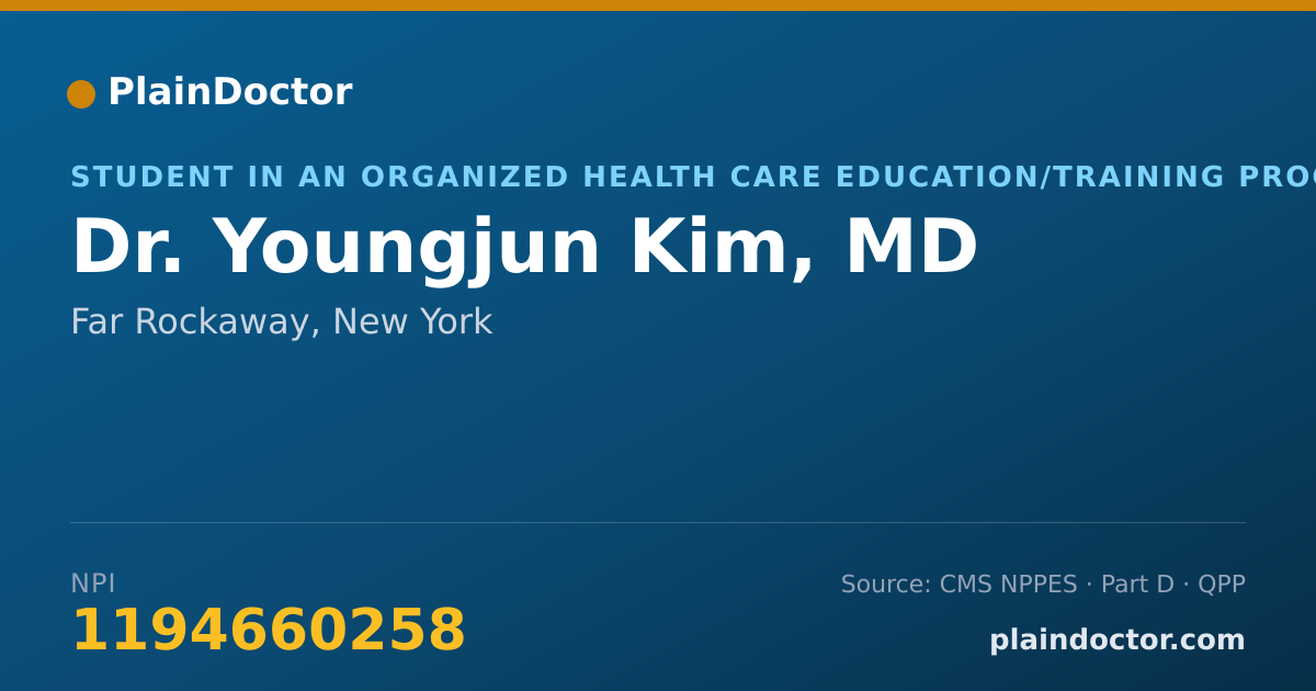 Shareable card for Youngjun Kim, MD - Student in an Organized Health Care Education/Training Program, Far Rockaway, NY