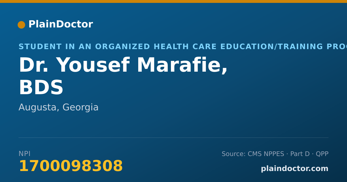 Shareable card for Yousef Marafie, BDS - Student in an Organized Health Care Education/Training Program, Augusta, GA