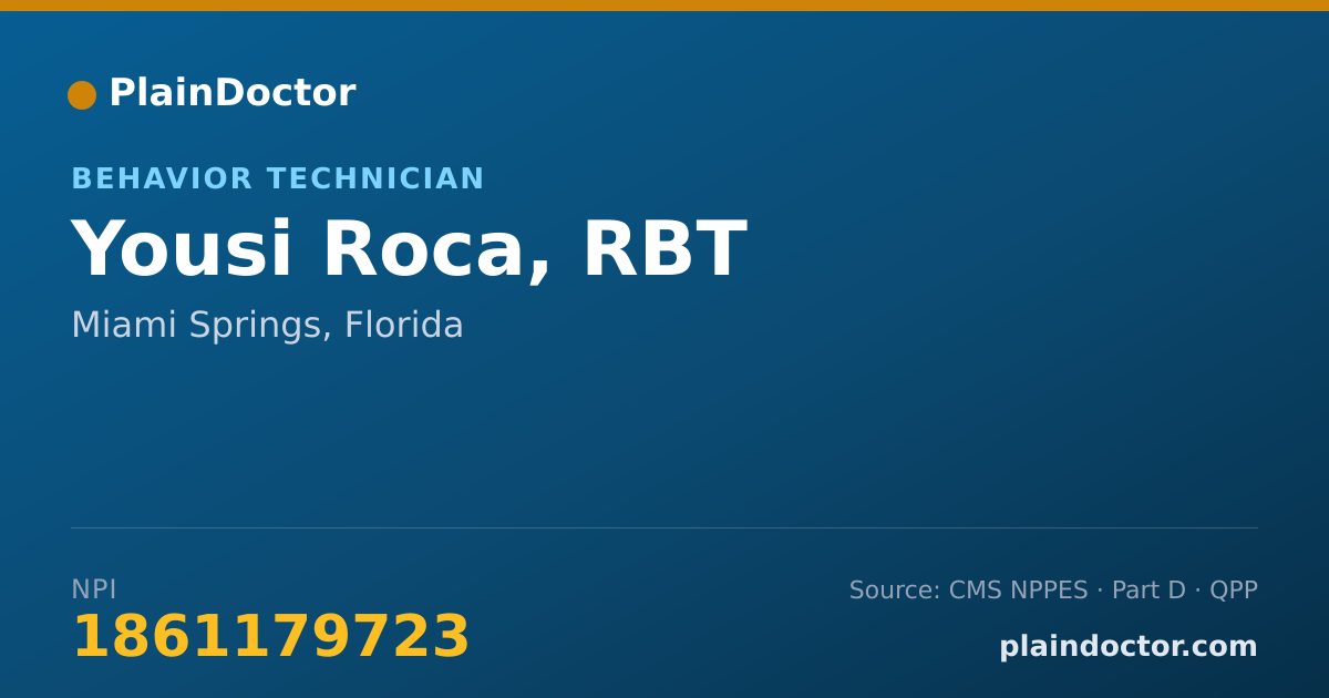 Shareable card for Yousi Roca, RBT - Behavior Technician, Miami Springs, FL