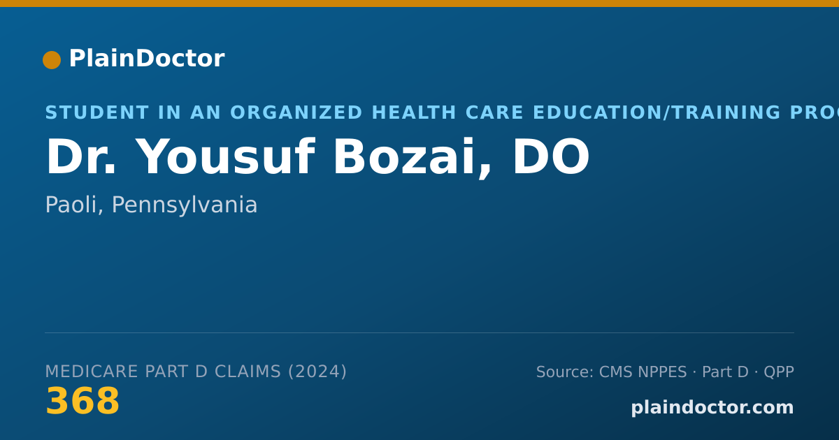 Shareable card for Yousuf Bozai, DO - Student in an Organized Health Care Education/Training Program, Paoli, PA