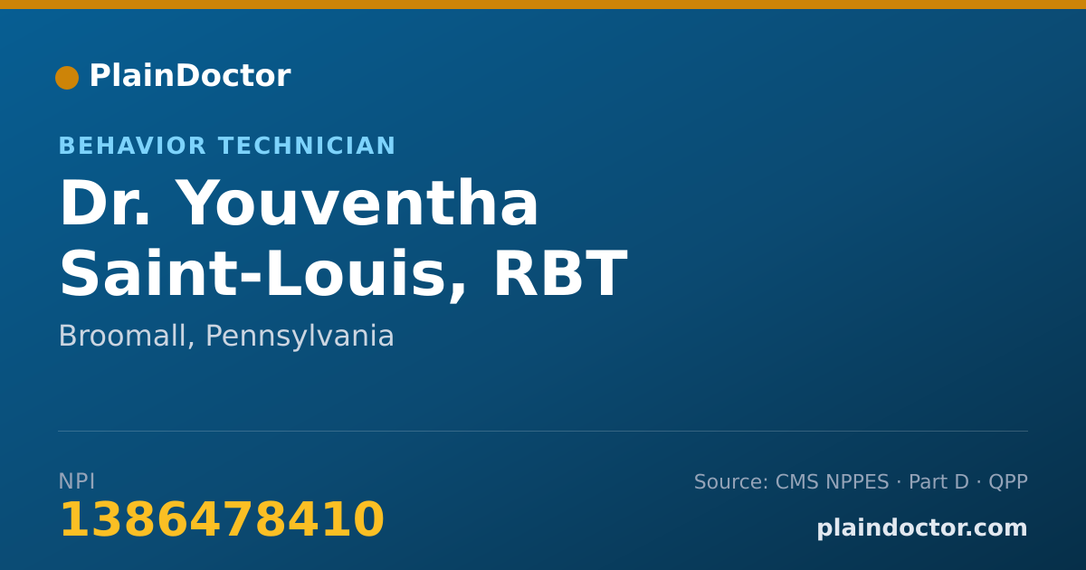 Shareable card for Youventha Saint-Louis, RBT - Behavior Technician, Broomall, PA