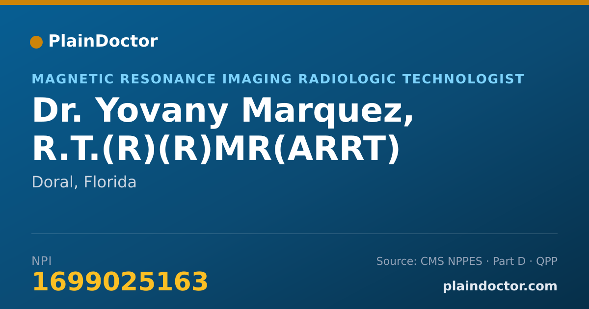 Shareable card for Yovany Marquez, R.T.(R)(R)MR(ARRT) - Magnetic Resonance Imaging Radiologic Technologist, Doral, FL