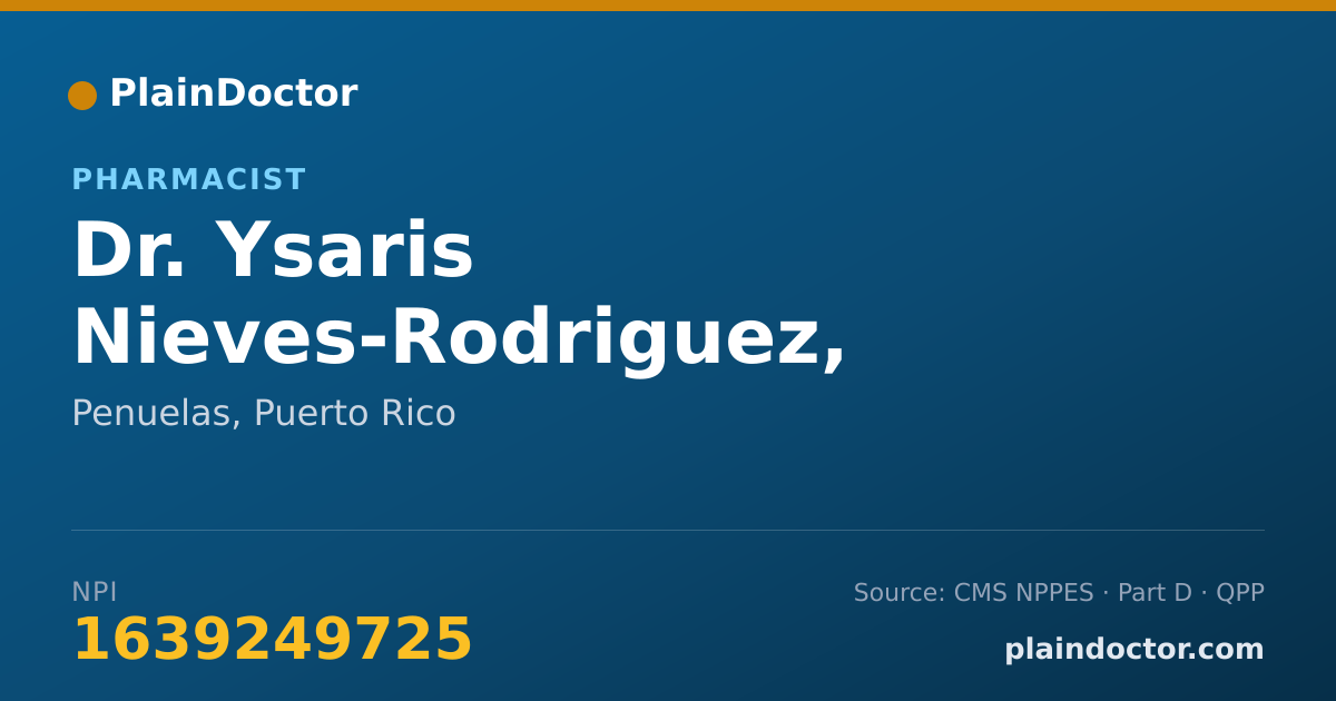 Shareable card for Ysaris Nieves-Rodriguez, PHARM D - Pharmacist, Penuelas, PR