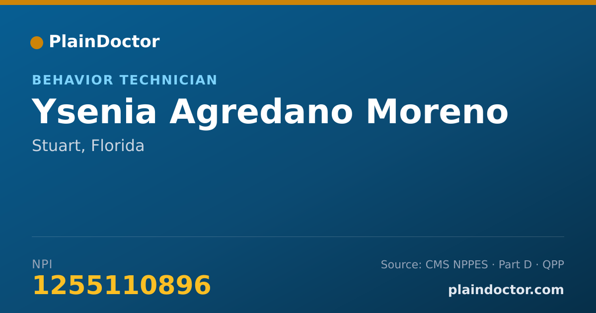 Shareable card for Ysenia Agredano Moreno - Behavior Technician, Stuart, FL