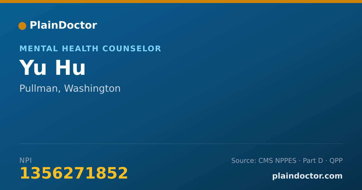 Shareable card for Yu Hu - Mental Health Counselor, Pullman, WA