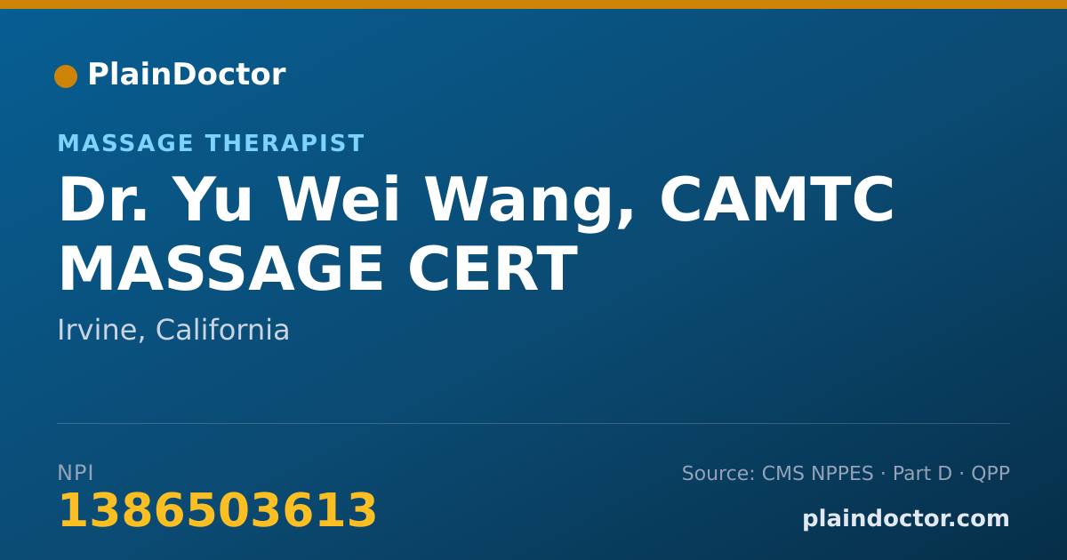 Shareable card for Yu Wei Wang, CAMTC MASSAGE CERT - Massage Therapist, Irvine, CA
