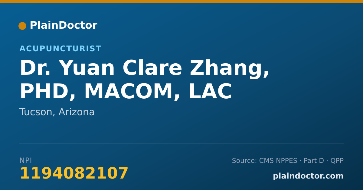 Shareable card for Yuan Clare Zhang, PHD, MACOM, LAC - Acupuncturist, Tucson, AZ