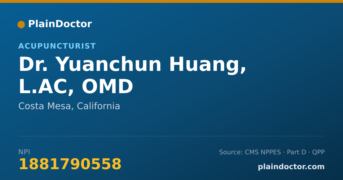 Shareable card for Yuanchun Huang, L.AC, OMD - Acupuncturist, Costa Mesa, CA