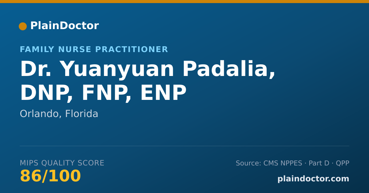 Shareable card for Yuanyuan Padalia, DNP, FNP, ENP - Family Nurse Practitioner, Orlando, FL
