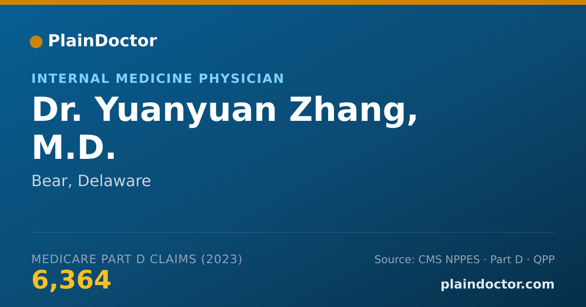 Shareable card for Yuanyuan Zhang, M.D. - Internal Medicine Physician, Bear, DE