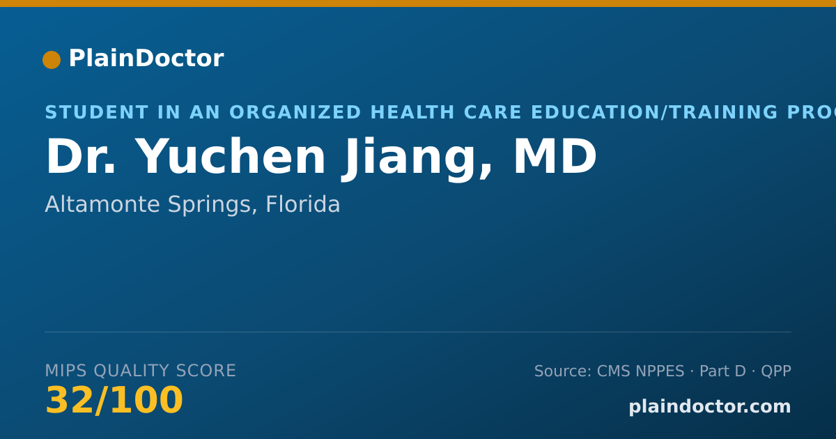 Shareable card for Yuchen Jiang, MD - Student in an Organized Health Care Education/Training Program, Altamonte Springs, FL