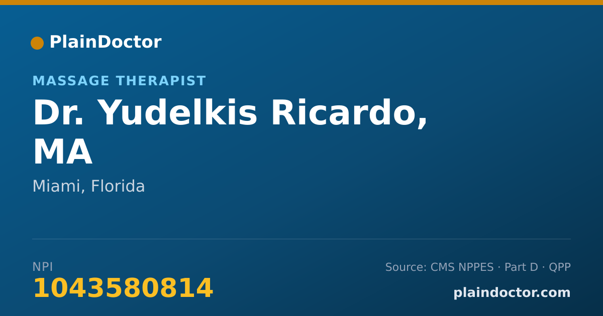 Shareable card for Yudelkis Ricardo, MA - Massage Therapist, Miami, FL