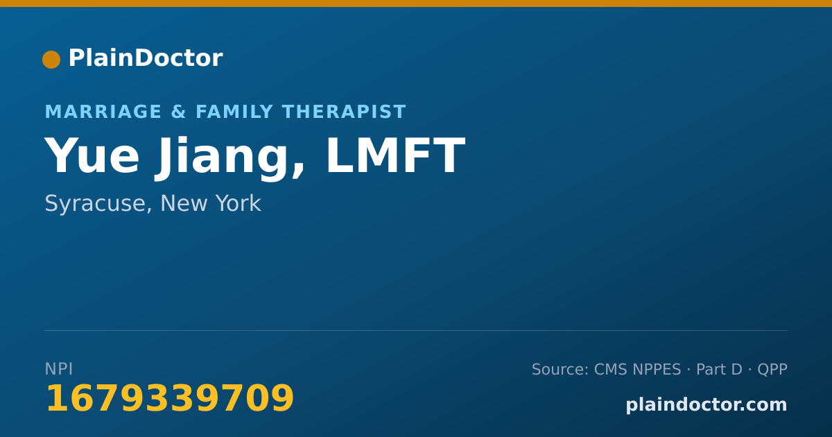 Shareable card for Yue Jiang, LMFT - Marriage & Family Therapist, Syracuse, NY