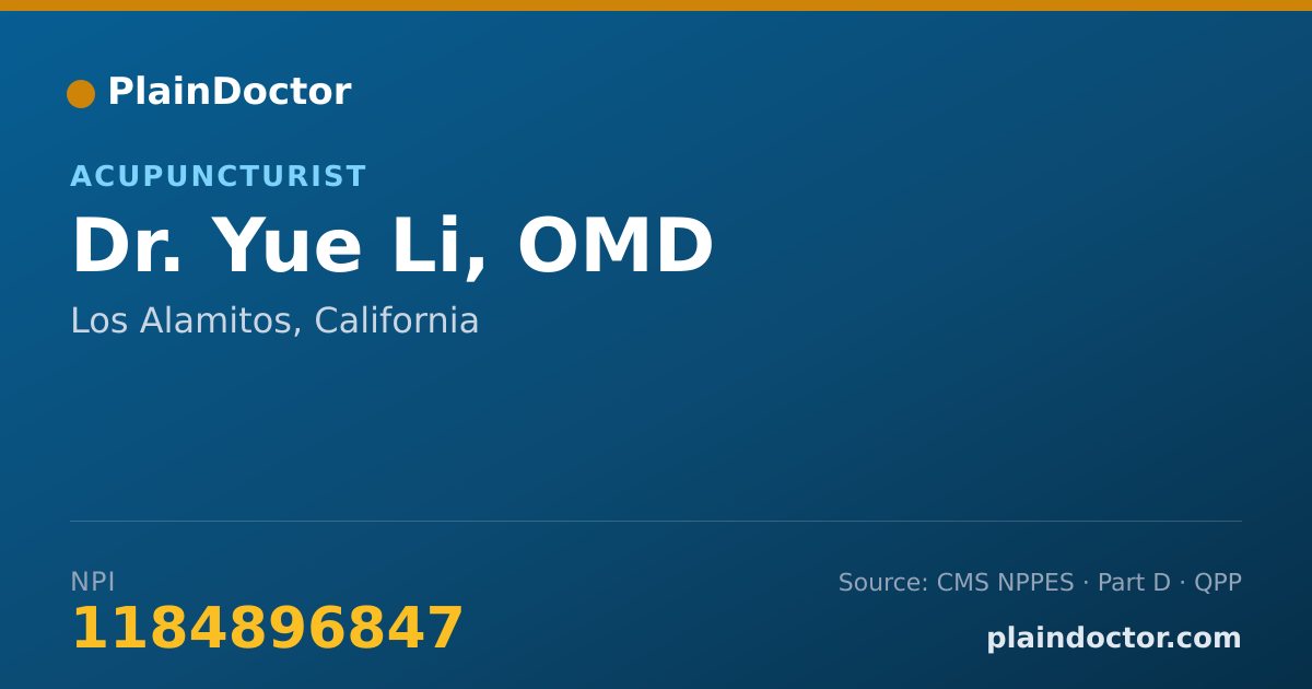 Shareable card for Yue Li, OMD - Acupuncturist, Los Alamitos, CA
