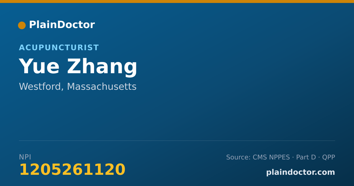Shareable card for Yue Zhang - Acupuncturist, Westford, MA