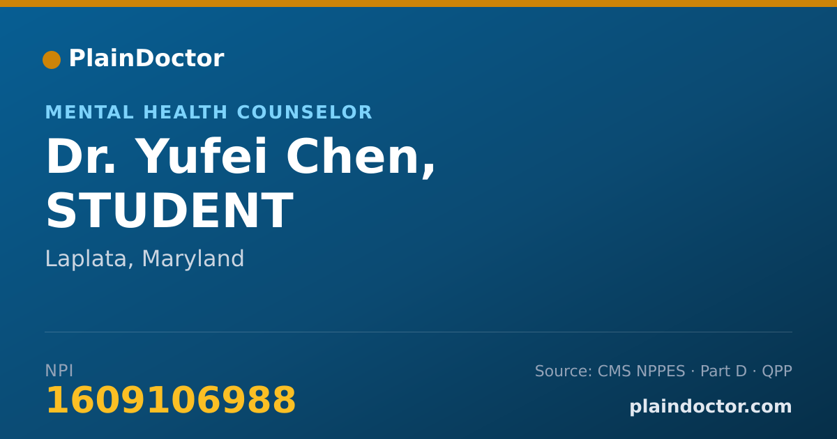 Shareable card for Yufei Chen, STUDENT - Mental Health Counselor, Laplata, MD