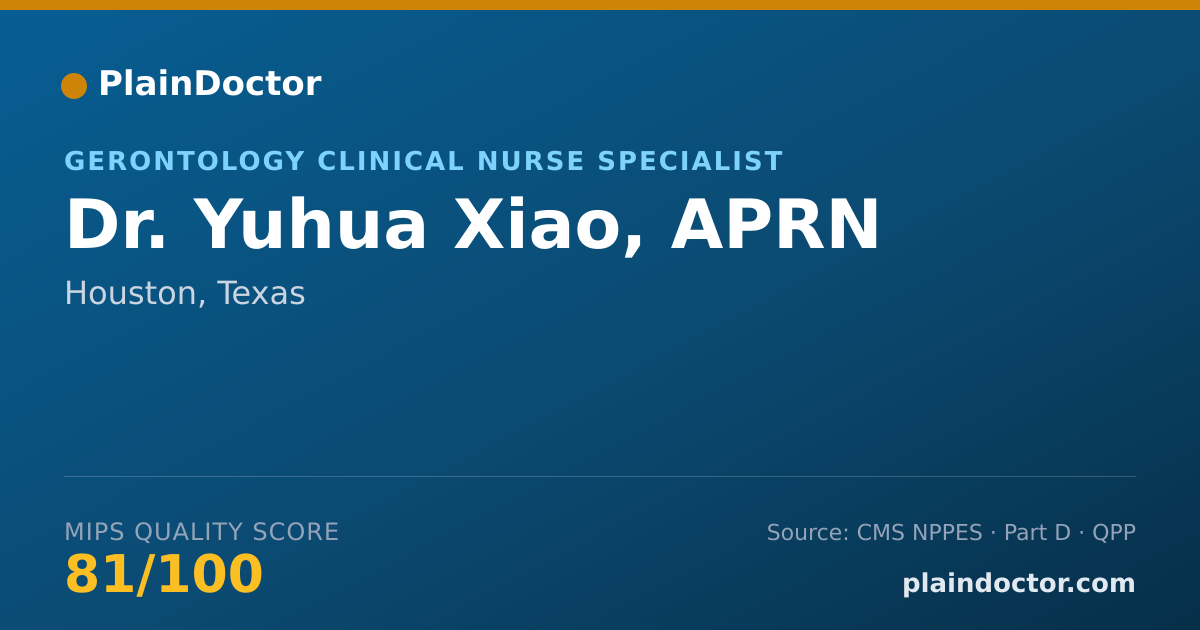 Shareable card for Yuhua Xiao, APRN - Gerontology Clinical Nurse Specialist, Houston, TX