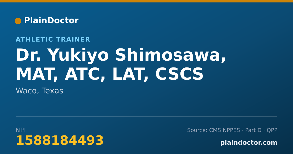 Shareable card for Yukiyo Shimosawa, MAT, ATC, LAT, CSCS - Athletic Trainer, Waco, TX