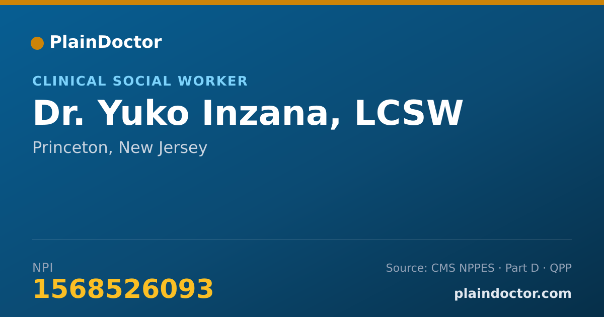 Shareable card for Yuko Inzana, LCSW - Clinical Social Worker, Princeton, NJ