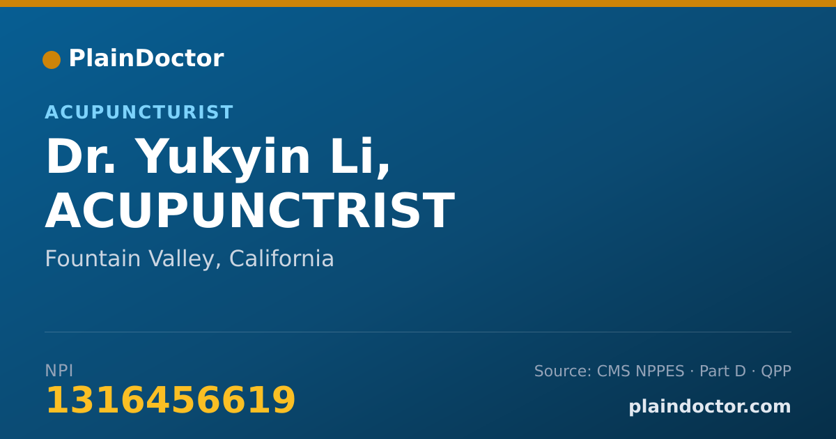 Shareable card for Yukyin Li, ACUPUNCTRIST - Acupuncturist, Fountain Valley, CA