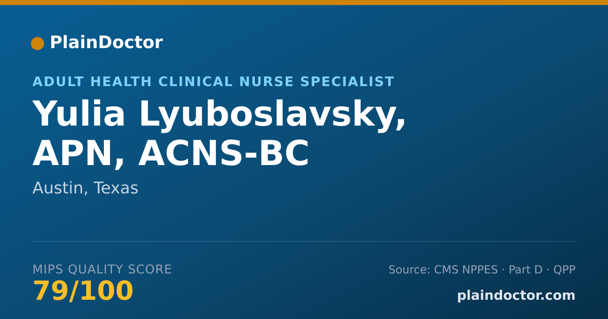 Shareable card for Yulia Lyuboslavsky, APN, ACNS-BC - Adult Health Clinical Nurse Specialist, Austin, TX