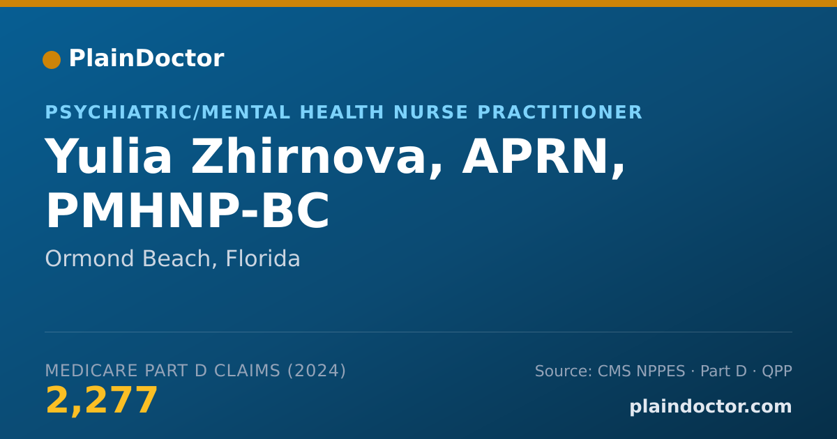 Shareable card for Yulia Zhirnova, APRN, PMHNP-BC - Psychiatric/Mental Health Nurse Practitioner, Ormond Beach, FL