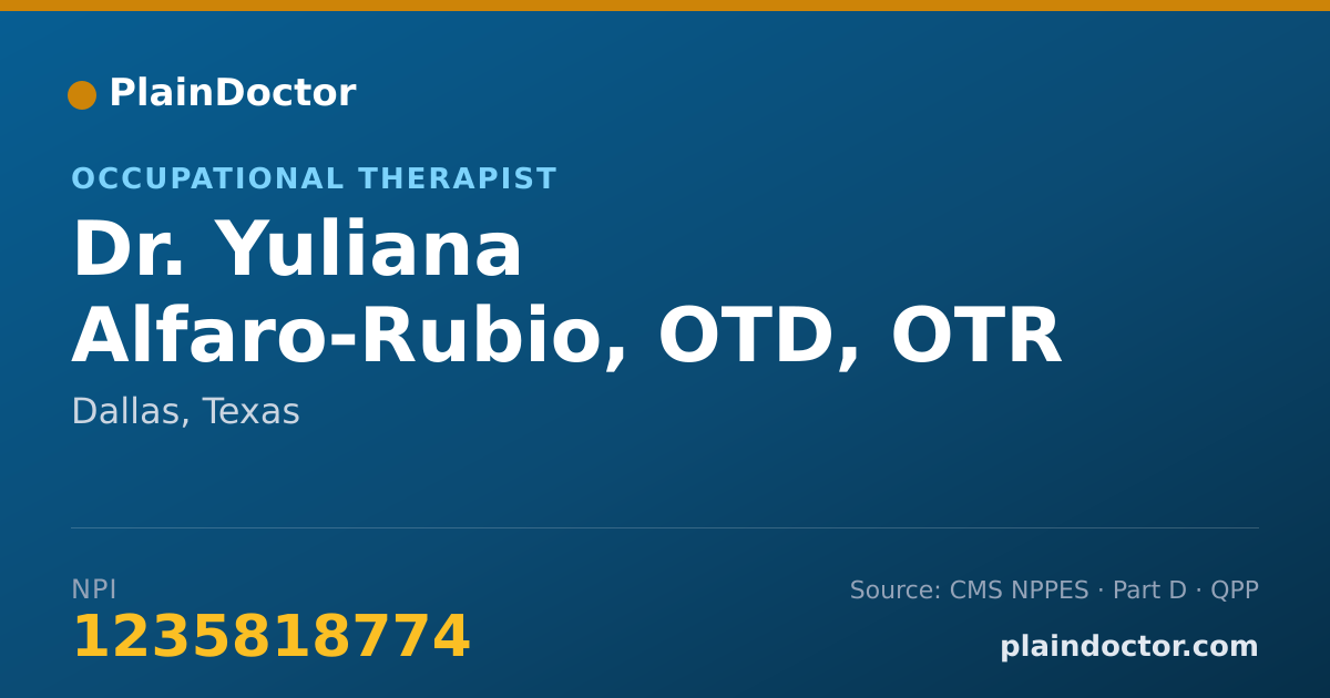 Shareable card for Yuliana Alfaro-Rubio, OTD, OTR - Occupational Therapist, Dallas, TX
