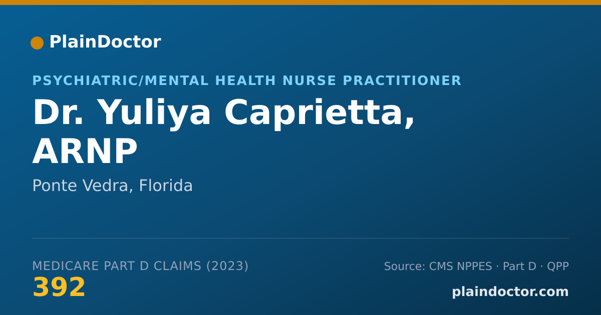 Shareable card for Yuliya Caprietta, ARNP - Psychiatric/Mental Health Nurse Practitioner, Ponte Vedra, FL