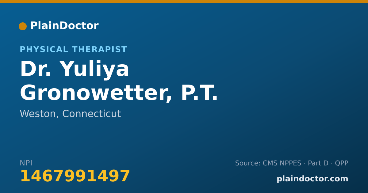 Shareable card for Yuliya Gronowetter, P.T. - Physical Therapist, Weston, CT